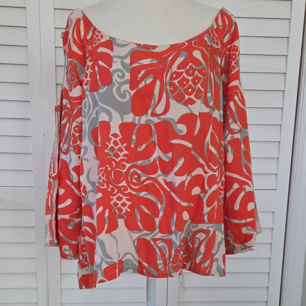 Manuhealii Orange and Gray Cold Shoulder Blouse